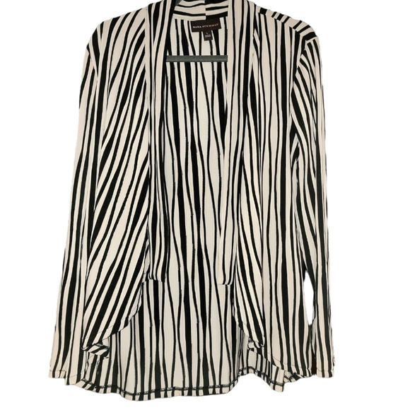 Dana Burchman size large open front cardigan horizontal black & white stripes - Picture 1 of 8